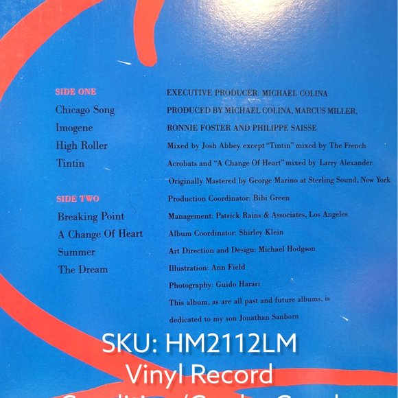 David Sanborn "A Change Of Heart" by Warner Bros. LP Vinyl Record - Picture 3 of 3